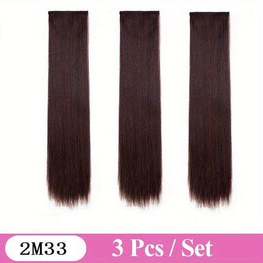 3pcs Invisible Seamless Straight Hair Extensions Clips Natural Synthetic Fiber