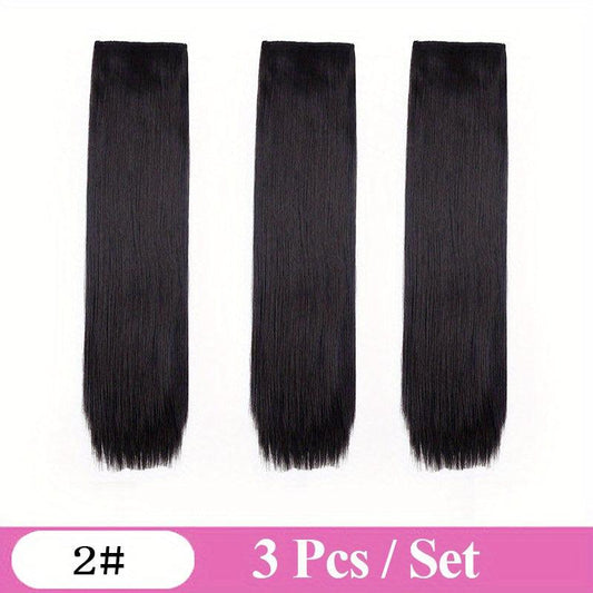 3pcs Invisible Seamless Straight Hair Extensions Clips Natural Synthetic Fiber
