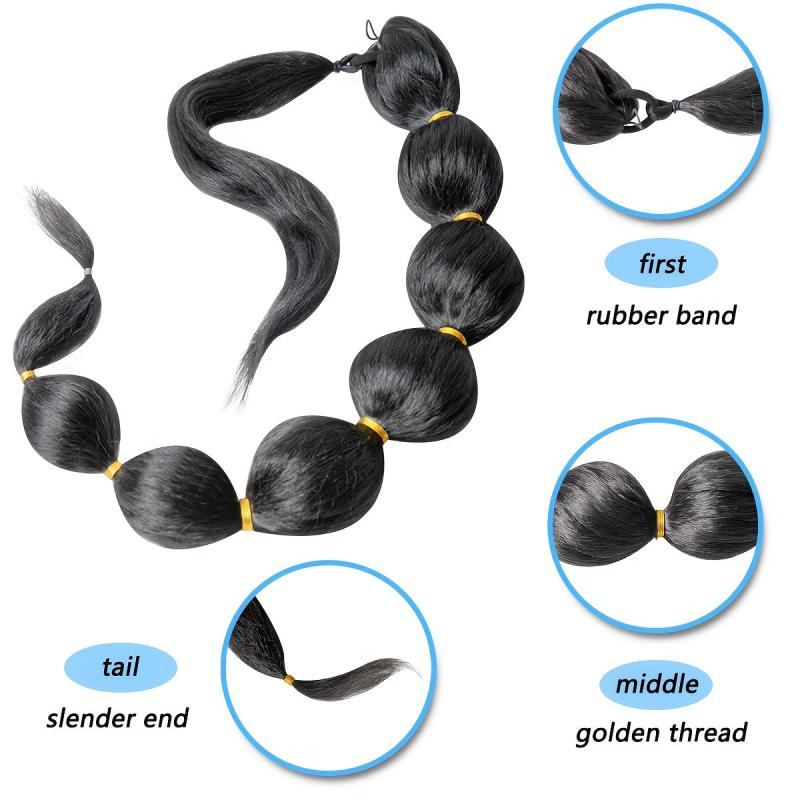 Long Braided Afro Puff Ponytail Extensions 76.2cm Bubble Ponytail for Women