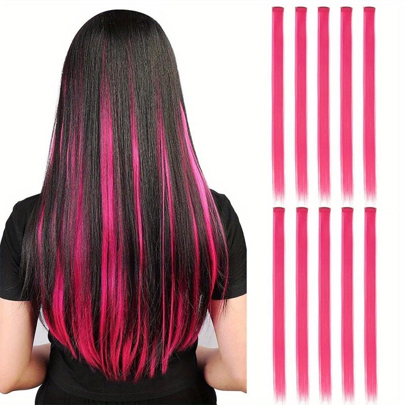 Pink Clip In Hair Extensions 10 PCS Highlight Hair Piece