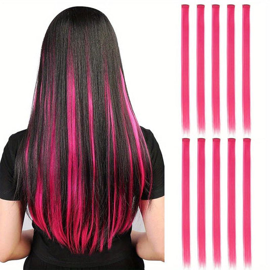 Pink Clip In Hair Extensions 10 PCS Highlight Hair Piece