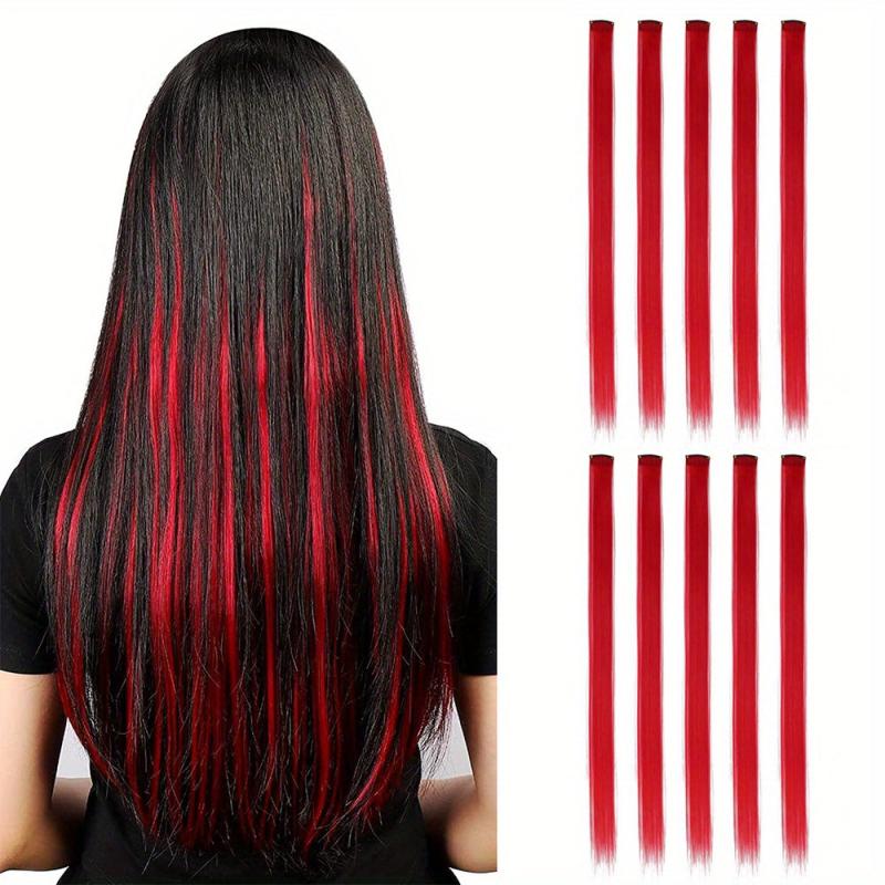Pink Clip In Hair Extensions 10 PCS Highlight Hair Piece