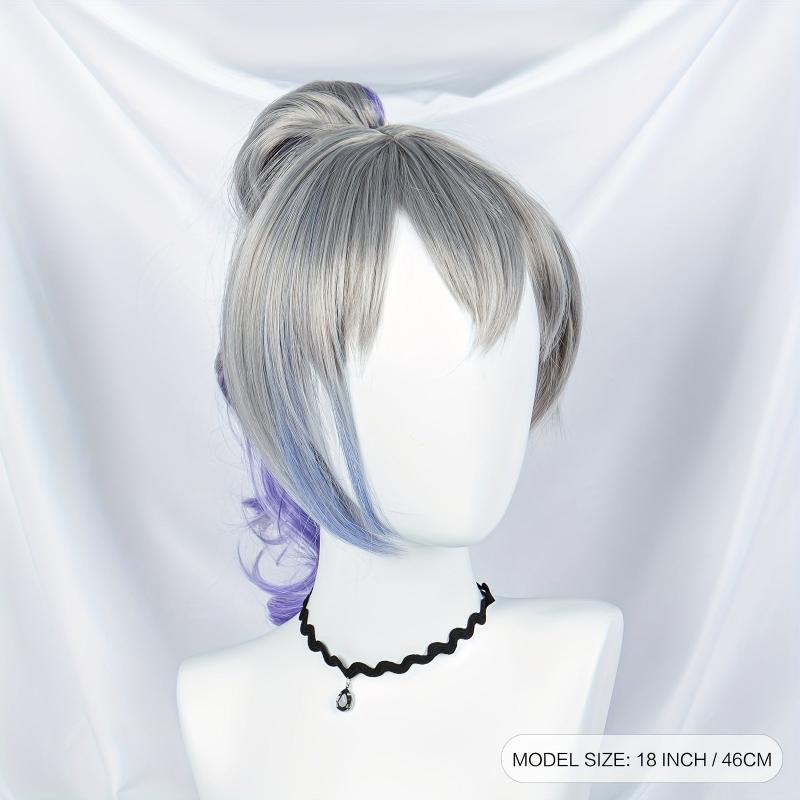 Silvery Wig With Purple Ponytail Synthetic Wig With Bangs Anime Cosplay