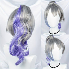 Silvery Wig With Purple Ponytail Synthetic Wig With Bangs Anime Cosplay
