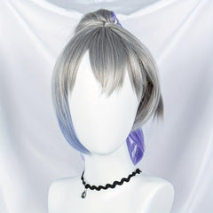 Silvery Wig With Purple Ponytail Synthetic Wig With Bangs Anime Cosplay