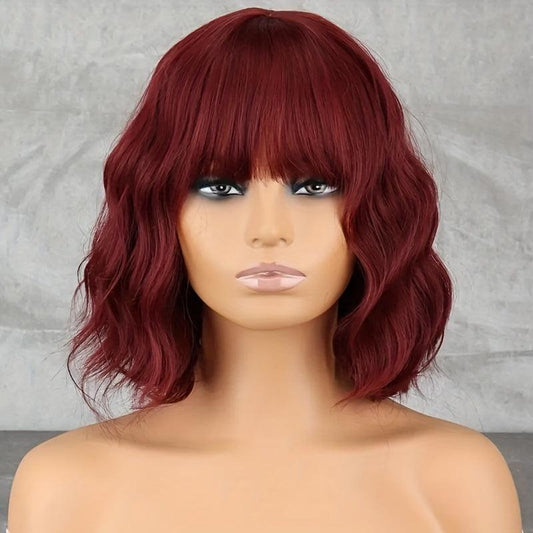 Medium Long Curly Bob Wig With Bangs for Daily Use