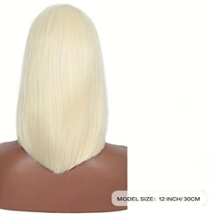 Short Straight Bob Wig with Bangs 613 Blonde Synthetic Heat Resistant Wig