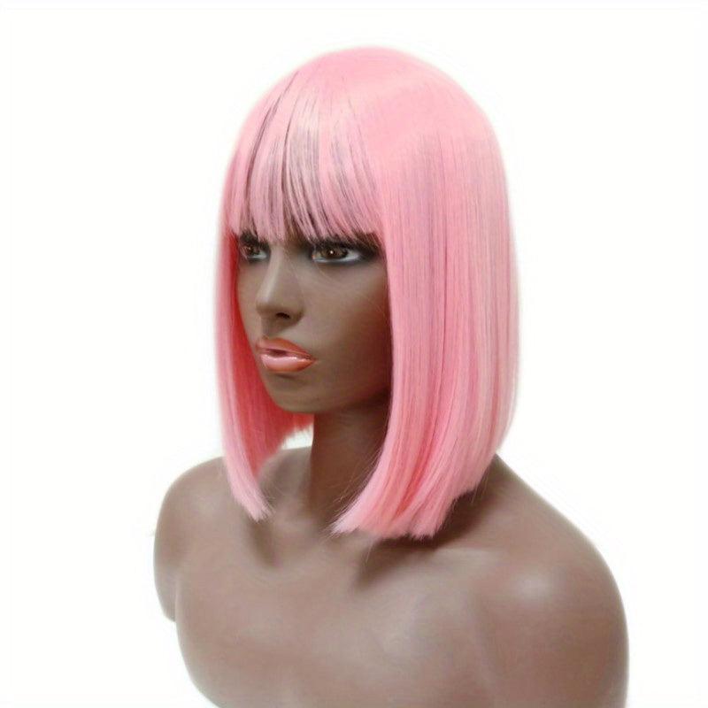 Short Straight Bob Wig with Bangs 613 Blonde Synthetic Heat Resistant Wig