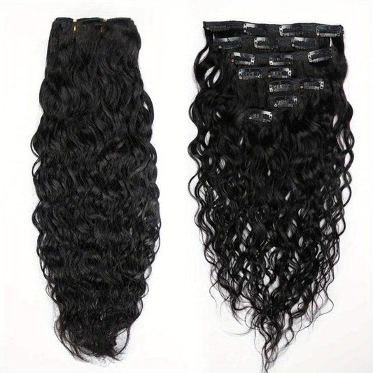 8pcs Water Wave Human Hair Clip-In Extensions for Women