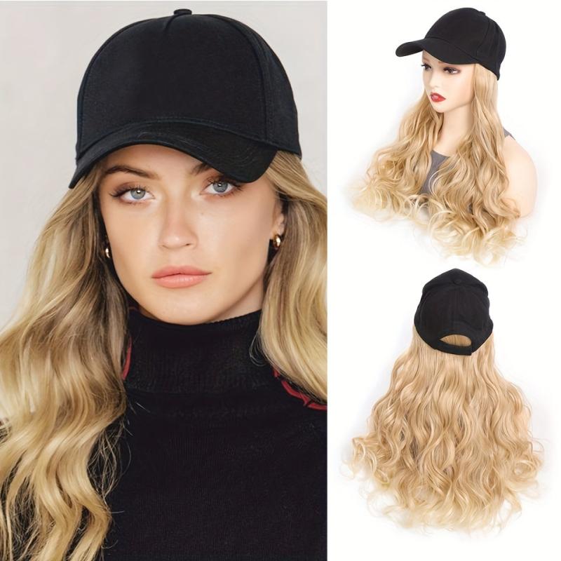 Baseball Cap with Hair Extensions Attached Long Wavy Hair Wig for Women