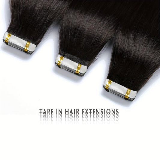 Tape In Extensions 100% Human Hair 1B Straight Seamless Skin Weft 16-26 Inches