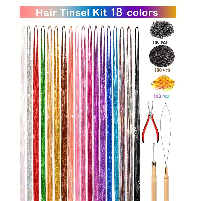 Y2K Tinsel Hair Extension 121 92 cm Sparkle Glitter Rainbow Colored Synthetic
