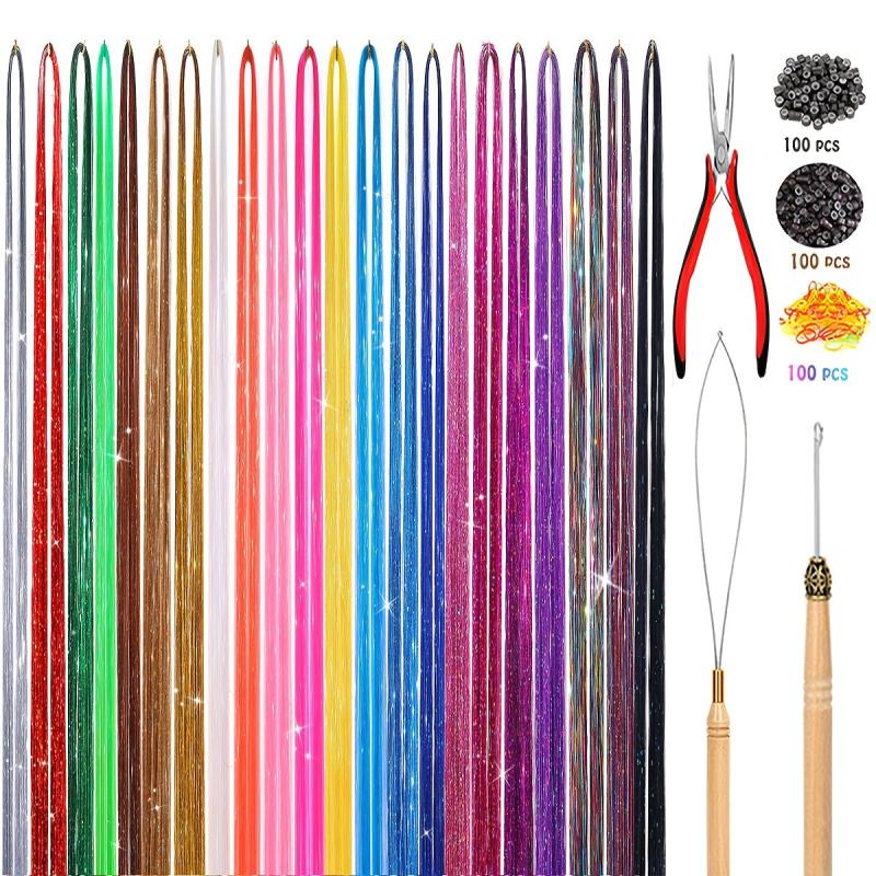 Y2K Tinsel Hair Extension 121 92 cm Sparkle Glitter Rainbow Colored Synthetic