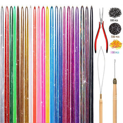 Y2K Tinsel Hair Extension 121 92 cm Sparkle Glitter Rainbow Colored Synthetic