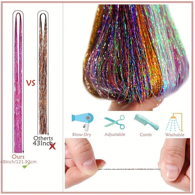 Y2K Tinsel Hair Extension 121 92 cm Sparkle Glitter Rainbow Colored Synthetic