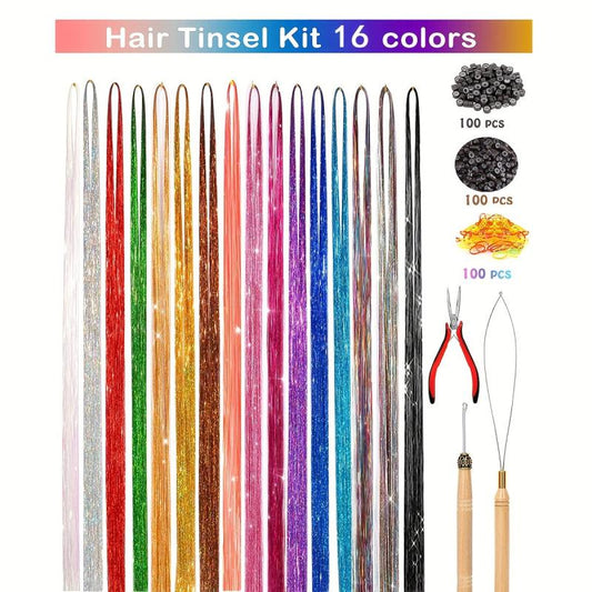 Y2K Tinsel Hair Extension 121 92 cm Sparkle Glitter Rainbow Colored Synthetic