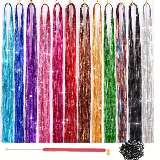 12 Colors Fairy Tinsel Hair Extensions Kit
