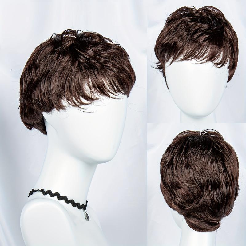 Short Straight Pixie Wig Bob Cut Wig With Bangs Synthetic Wig