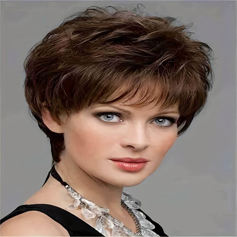 Short Straight Pixie Wig Bob Cut Wig With Bangs Synthetic Wig
