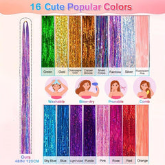 16 Colors Hair Tinsel Kit 92 cm Fairy Hair Extensions