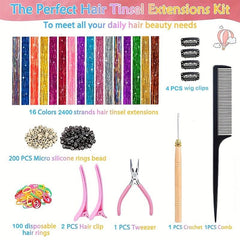 16 Colors Hair Tinsel Kit 92 cm Fairy Hair Extensions