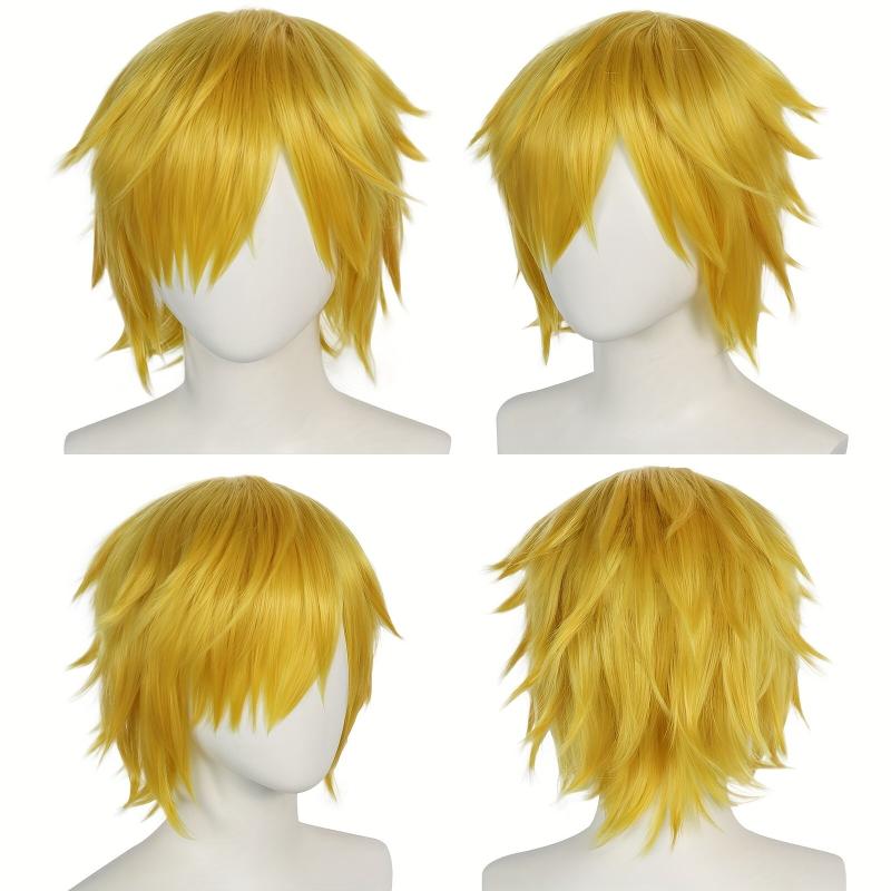 Short Yellow Red Anime Cosplay Costume Wig for Halloween