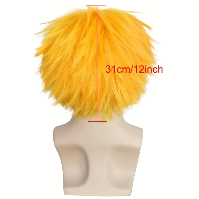 Short Yellow Red Anime Cosplay Costume Wig for Halloween
