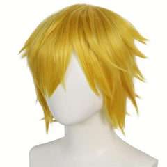 Short Yellow Red Anime Cosplay Costume Wig for Halloween