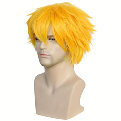Short Yellow Red Anime Cosplay Costume Wig for Halloween