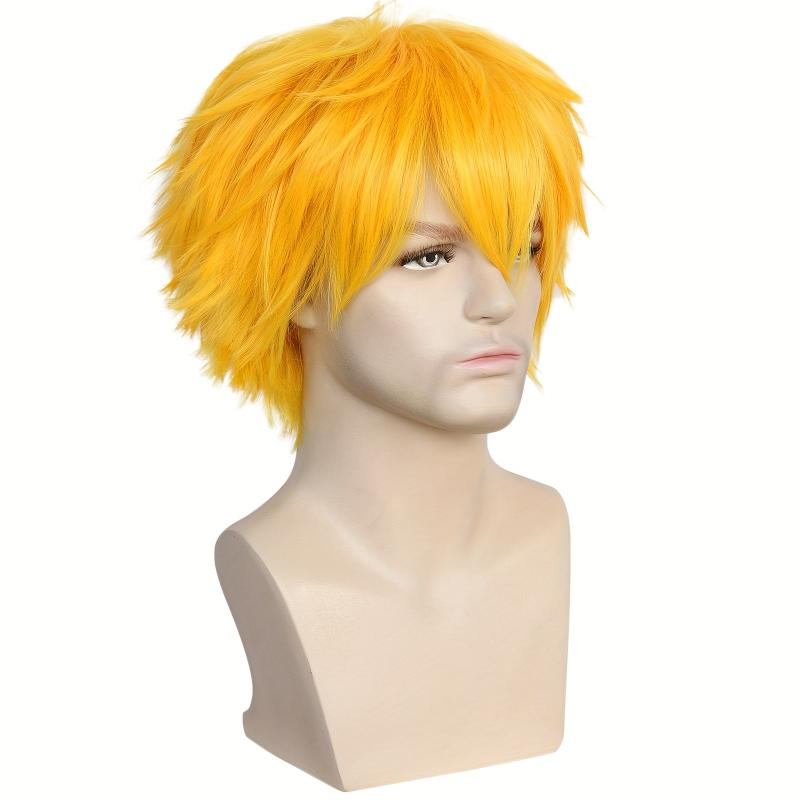 Short Yellow Red Anime Cosplay Costume Wig for Halloween