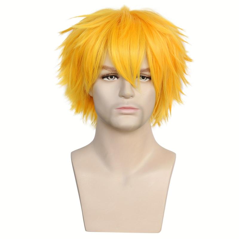Short Yellow Red Anime Cosplay Costume Wig for Halloween