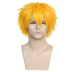 Short Yellow Red Anime Cosplay Costume Wig for Halloween