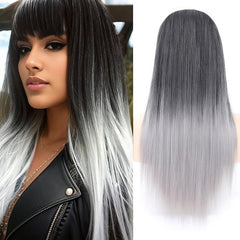 Long Straight Wig With Bangs Heat Resistant Halloween Costume Wig