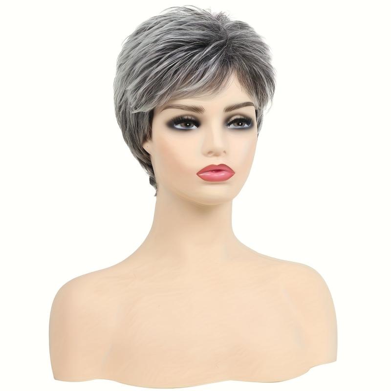 Short Auburn Pixie Haircut Wig With Bangs Layered Wavy Wine Color