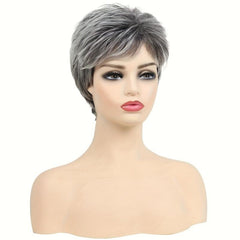 Short Auburn Pixie Haircut Wig With Bangs Layered Wavy Wine Color