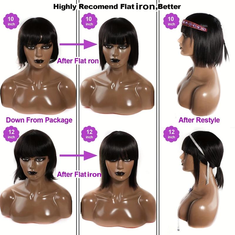 Short Bob Wigs 20-32 cm Straight Hair Bob Wigs With Bangs None Lace Frontal Wig