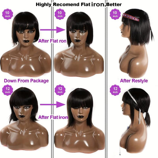 Short Bob Wigs 20-32 cm Straight Hair Bob Wigs With Bangs None Lace Frontal Wig