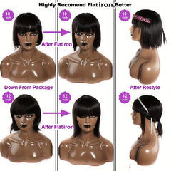 Short Bob Wigs 20-32 cm Straight Hair Bob Wigs With Bangs None Lace Frontal Wig