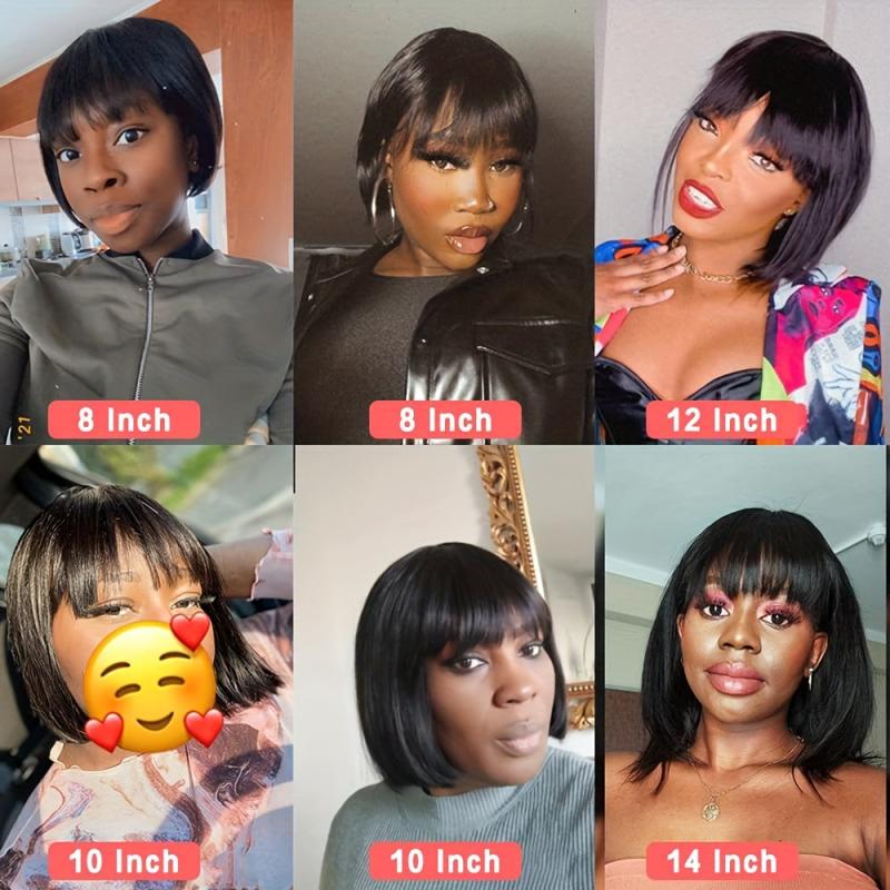 Short Bob Wigs 20-32 cm Straight Hair Bob Wigs With Bangs None Lace Frontal Wig