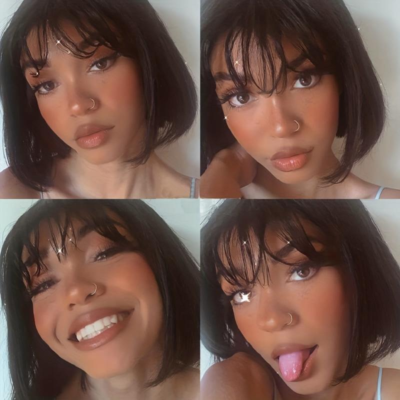 Short Bob Wigs 20-32 cm Straight Hair Bob Wigs With Bangs None Lace Frontal Wig
