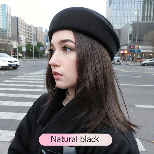 Short Straight Hair Wig Beret Collarbone Hair Autumn Winter Style