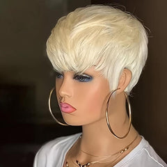 Blonde Pixie Cut Wig with Bangs Heat Resistant Synthetic Wig