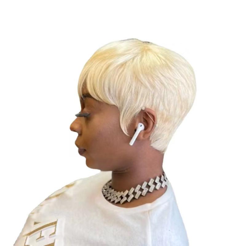 Blonde Pixie Cut Wig with Bangs Heat Resistant Synthetic Wig