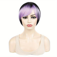 Colorful Straight Wigs Highlight Bangs 2 Tones Pixie Cut Funky Wig