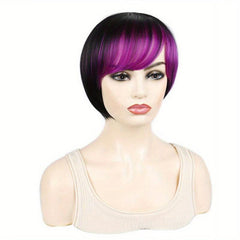 Colorful Straight Wigs Highlight Bangs 2 Tones Pixie Cut Funky Wig