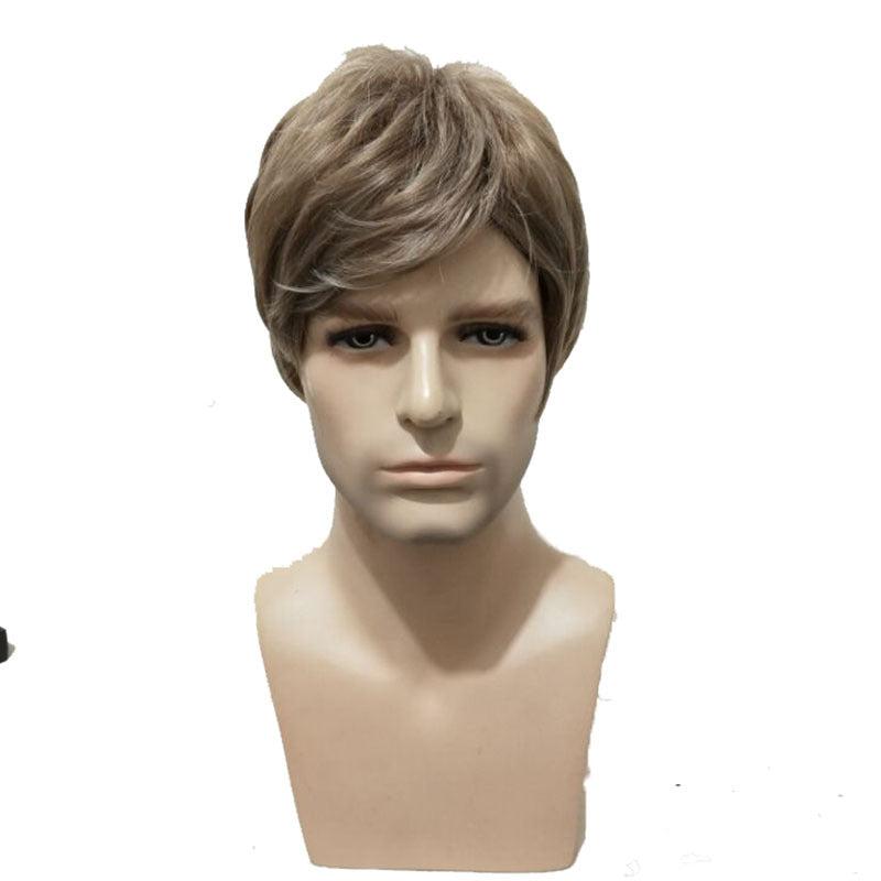 Short Straight Men's Wig with Bangs Synthetic Heat Resistant