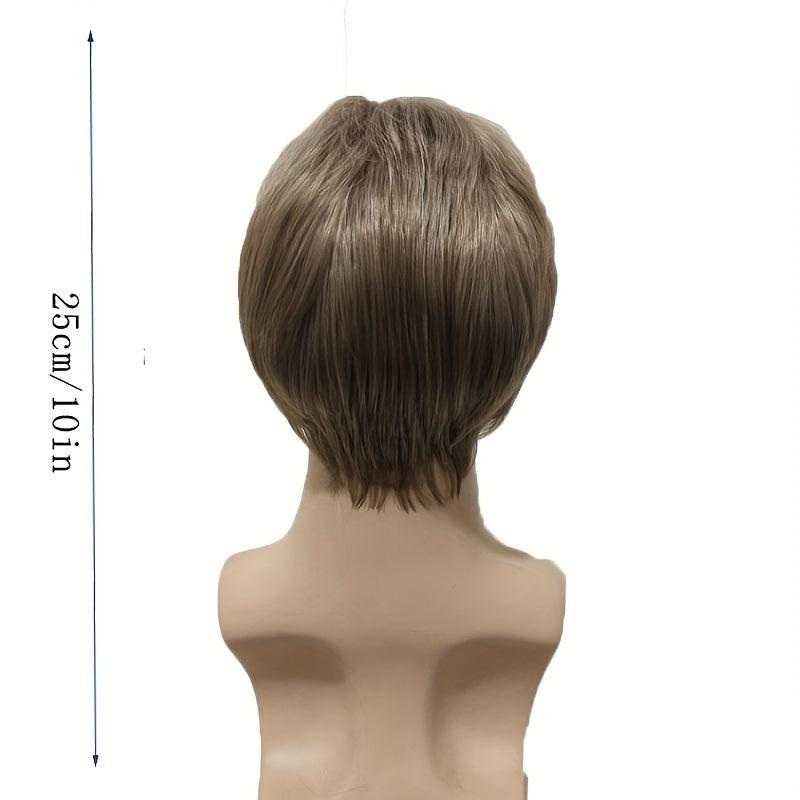 Short Straight Men's Wig with Bangs Synthetic Heat Resistant