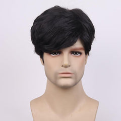 Short Straight Men's Wig with Bangs Synthetic Heat Resistant