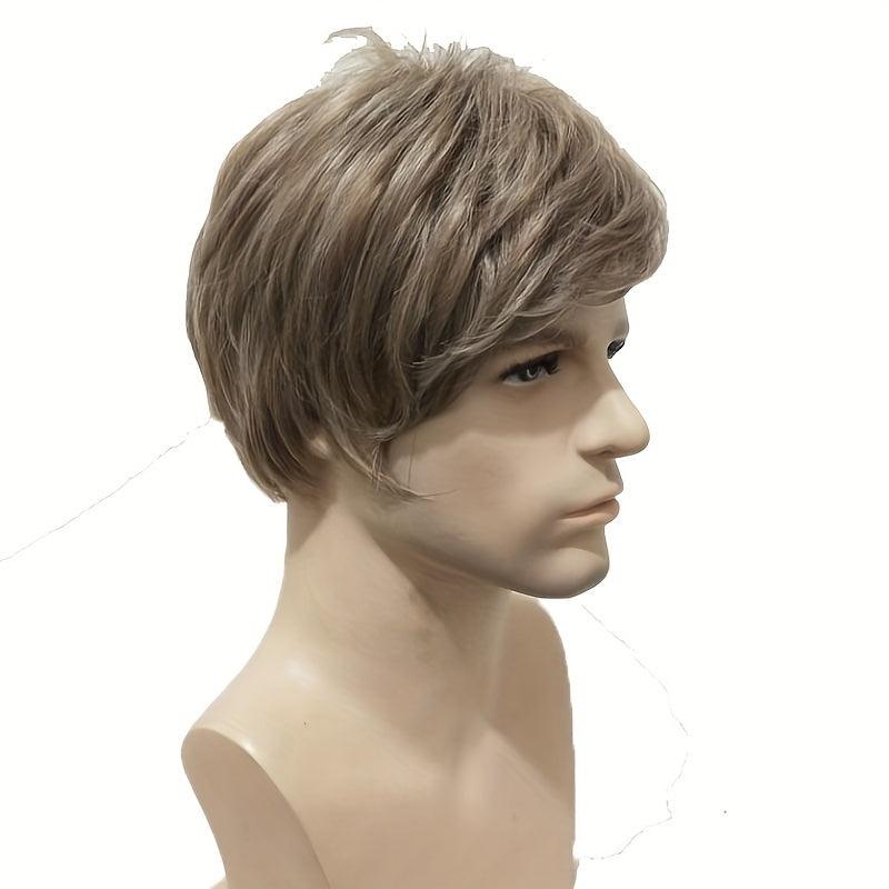 Short Straight Men's Wig with Bangs Synthetic Heat Resistant
