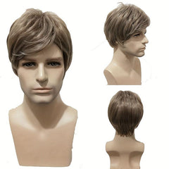 Short Straight Men's Wig with Bangs Synthetic Heat Resistant